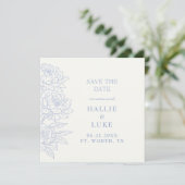 Periwinkle Blue Peony Wedding Square Save Date 招待状 (スタンド正面)