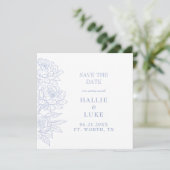 Periwinkle Blue Peony Wedding Square Save the Date 招待状 (スタンド正面)