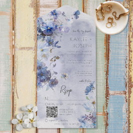 Periwinkle Blue Wildflowersモダン QRコード オールインワン招待状