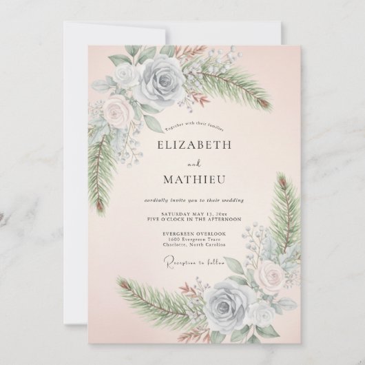 Periwinkle Blush Floral Whimsy Wedding 招待状 (正面)