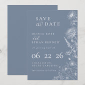Periwinkle Botanical Minimal Wedding Save the Date (正面/裏面)