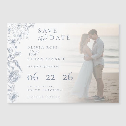 Periwinkle Botanical Photo Wedding Save the Date (正面)