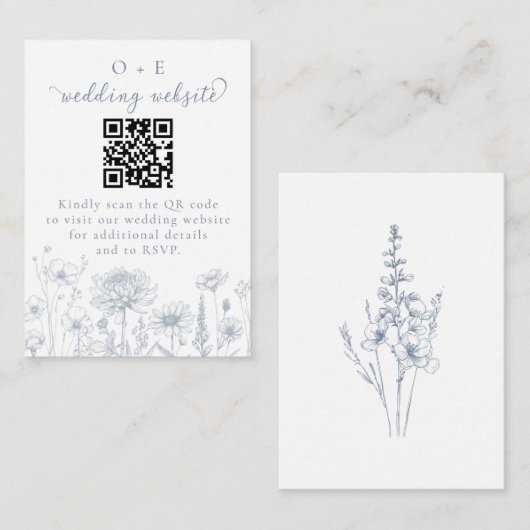 Periwinkle Botanical Wedding Website QR Code エンクロージャーカード (正面/裏面)