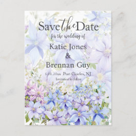 Periwinkle Clematisエレガント Wedding Save the Date ポストカード