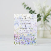 Periwinkle Clematisエレガント Wedding Save the Date ポストカード (スタンド正面)