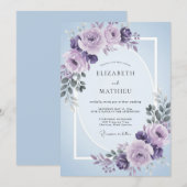 Periwinkle Floral Blossom Romance Wedding 招待状 (正面/裏面)