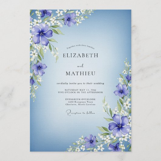 Periwinkle Floral Enchantment Wedding 招待状 (正面)
