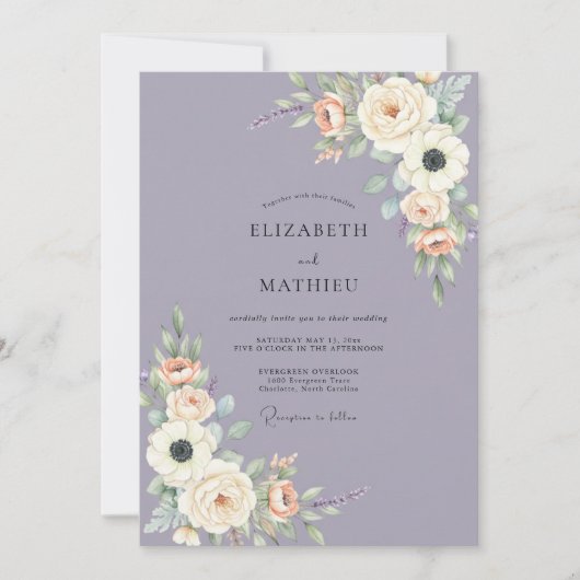 Periwinkle Floral Ethereal Wedding 招待状 (正面)