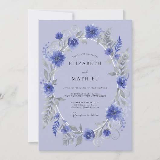 Periwinkle Floral Garland Wedding 招待状 (正面)