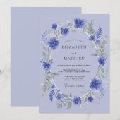 Periwinkle Floral Garland Wedding 招待状 (正面/裏面)