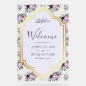 Periwinkle Floral Gold Muslim Wedding Welcome アクリルサイン (正面)