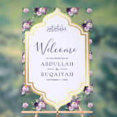 Periwinkle Floral Gold Muslim Wedding Welcome アクリルサイン (ニュートラル)