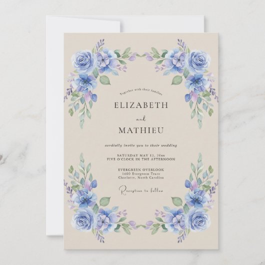 Periwinkle Floral Laurel Wedding 招待状 (正面)