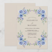 Periwinkle Floral Laurel Wedding 招待状 (正面/裏面)