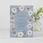 Periwinkle Floral Oval Romance Wedding 招待状 (スタンド正面)