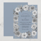 Periwinkle Floral Oval Romance Wedding 招待状 (正面/裏面)