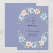 Periwinkle Floral Wreath Wedding 招待状 (正面/裏面)