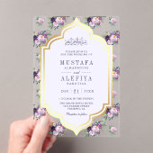 Periwinkle Gold Purple Floral Muslim Wedding アクリル招待状 (インサイチュ (ポータブル))