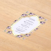 Periwinkle Gold Purple Floral Muslim Wedding アクリル招待状 (レイダウン)