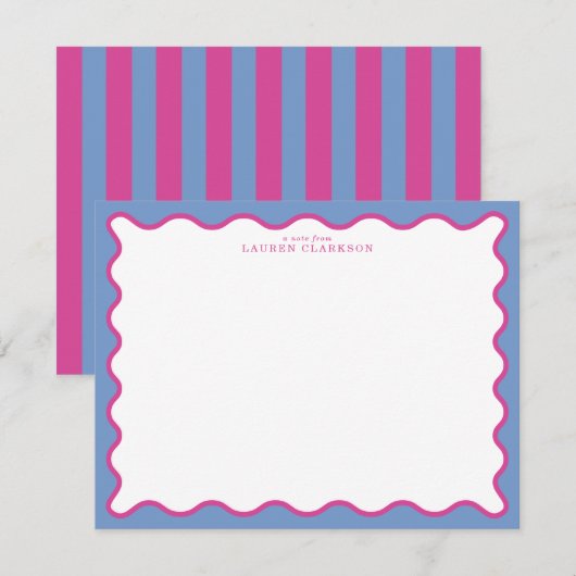 periwinkle & Hot Pink Wavy Border Note Card 招待状 (正面/裏面)