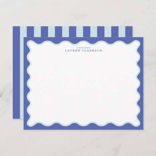Periwinkle & Icy Blue Wavy Border Note Card 招待状 (正面/裏面)