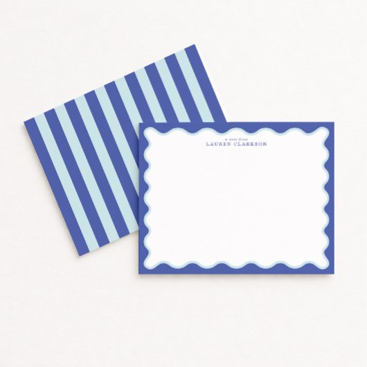 Periwinkle & Icy Blue Wavy Border Note Card 招待状