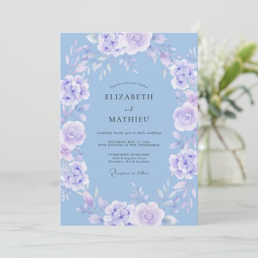 Periwinkle Lavender Celestial Spring Wedding 招待状 (スタンド正面)