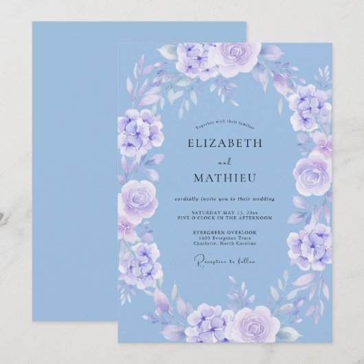 Periwinkle Lavender Celestial Spring Wedding 招待状 (正面/裏面)