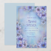 Periwinkle Lavender Ethereal Floral Frame Wedding 招待状 (正面/裏面)