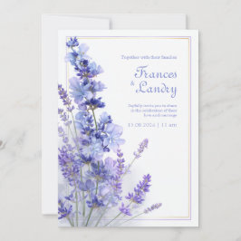 Periwinkle Lavender Gold Filigree Frame Wedding 招待状