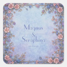 Periwinkle Lavender Mottled Gold Frame Border スクエアシール