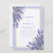 Periwinkle Lavender Romantic Gold Frame Wedding 招待状 (正面)