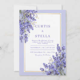 Periwinkle Lavender Romantic Gold Frame Wedding 招待状