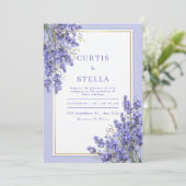 Periwinkle Lavender Romantic Gold Frame Wedding 招待状 (スタンド正面)