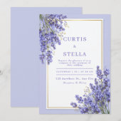 Periwinkle Lavender Romantic Gold Frame Wedding 招待状 (正面/裏面)
