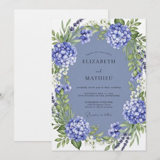 Periwinkle Lush Botanical Wedding 招待状 (正面/裏面)