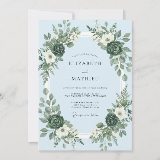 Periwinkle Lush Floral Garland Wedding 招待状 (正面)