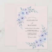 Periwinkle Muted Botanical Wedding 招待状 (正面/裏面)