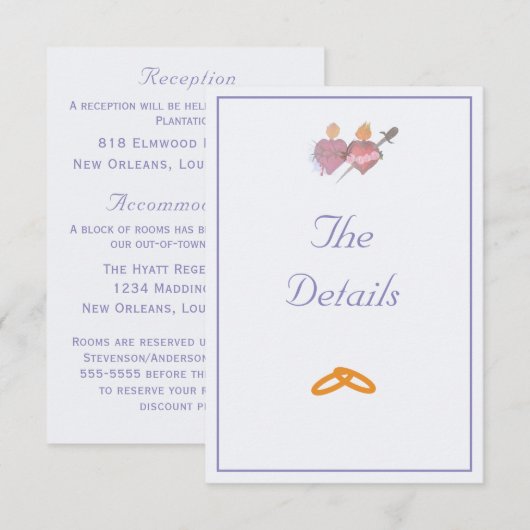 Periwinkle/Off-White Two Hearts Catholic Wedding  エンクロージャーカード (正面/裏面)