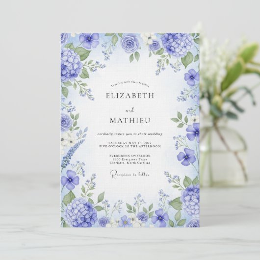 Periwinkle Painterly Bloom Wedding 招待状 (スタンド正面)