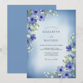 Periwinkle Painterly Floral Enchantment Wedding 招待状 (正面/裏面)