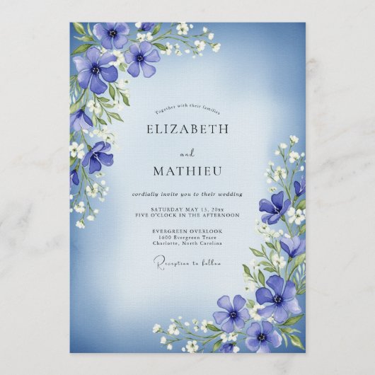 Periwinkle Painterly Floral Enchantment Wedding 招待状 (正面)