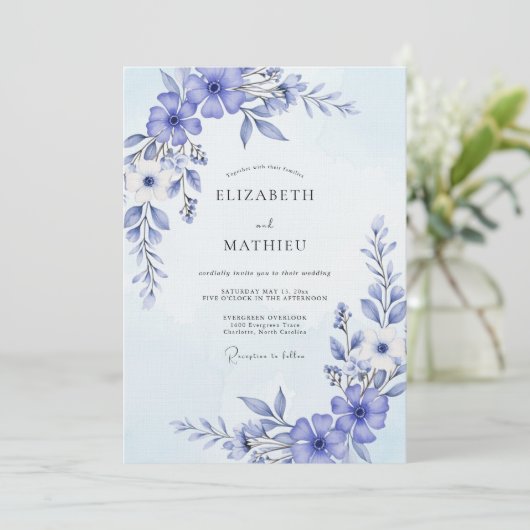Periwinkle Painterly Flourish Wedding 招待状 (スタンド正面)