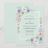Periwinkle Peach Floral Romance Wedding 招待状 (正面/裏面)
