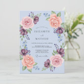 Periwinkle Romantic Floral Garland Wedding 招待状 (スタンド正面)