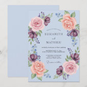 Periwinkle Romantic Floral Garland Wedding 招待状 (正面/裏面)