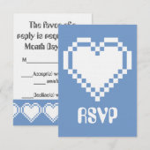 Periwinkle RSVPカードの8ビットハート 出欠カード (正面/裏面)