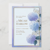 Periwinkle Stardust Hydrangea Gold Frame Wedding 招待状 (正面)