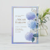 Periwinkle Stardust Hydrangea Gold Frame Wedding 招待状 (スタンド正面)