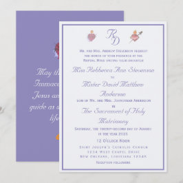 Periwinkle Two Hearts Catholic Wedding Invitation 招待状